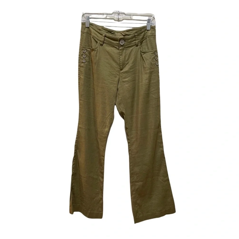 CABI Charlie Trouser Linen 5314R Olive Green Wide Leg Size 4 - Picture 2 of 5